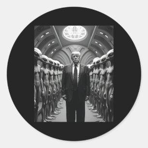 Pegatina Redonda Teoría de la conspiración de Trump con extraterres