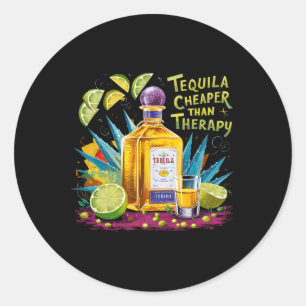 Pegatina Redonda Tequila Retro Beber Tequila Más Barato Que Un Ter
