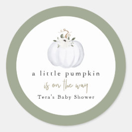 Pegatina Redonda TERA Fall Greenery White Pumpkin Baby Shower
