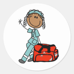 Pegatina Redonda Terapeuta respiratoria o EMT femenina