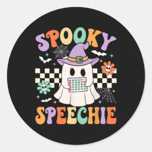 Pegatina Redonda Terapia del habla hablada hablada Halloween Retro