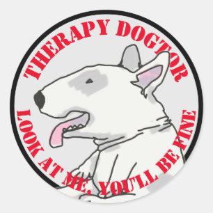 Pegatina Redonda Terapia Dogtor Bull terrier