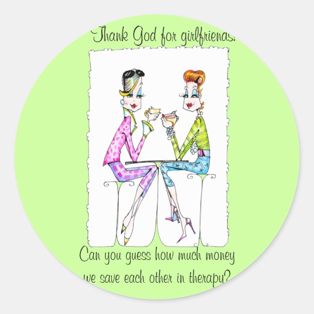 Pegatina Redonda Terapia Girlfriend por Collene Kennedy (Anverso)
