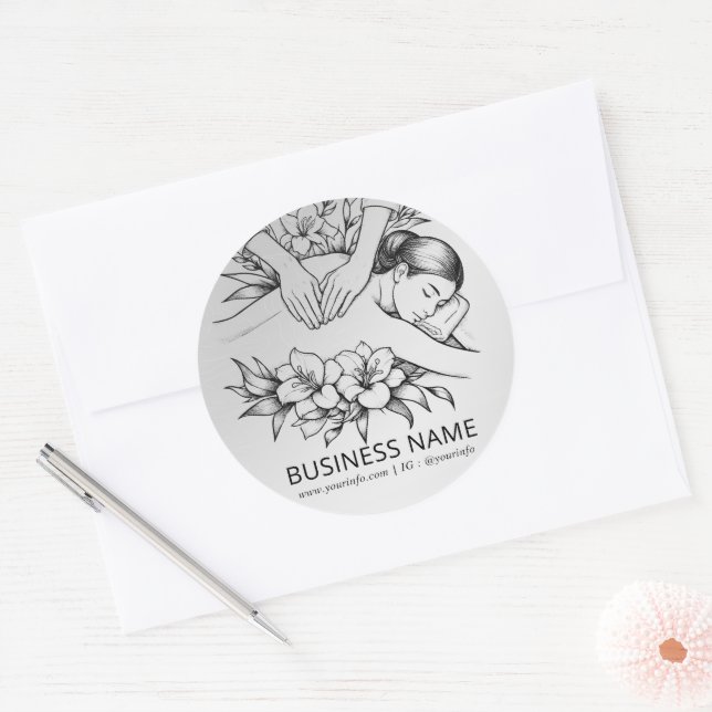 Pegatina Redonda Terapia Masajista Manos Curadoras Energía Spa Well (Sobre)