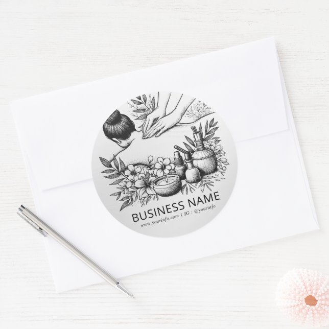 Pegatina Redonda Terapia Masajista Manos Curadoras Energía Spa Well (Sobre)