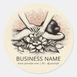 Pegatina Redonda Terapia Masajista Manos Curadoras Energía Spa Well