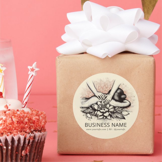 Pegatina Redonda Terapia Masajista Manos Curadoras Energía Spa Well (Fiesta)