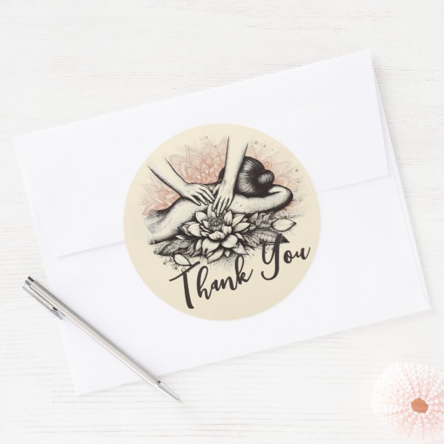 Pegatina Redonda Terapia Masajista Manos curativas Energía Spa Grac (Sobre)