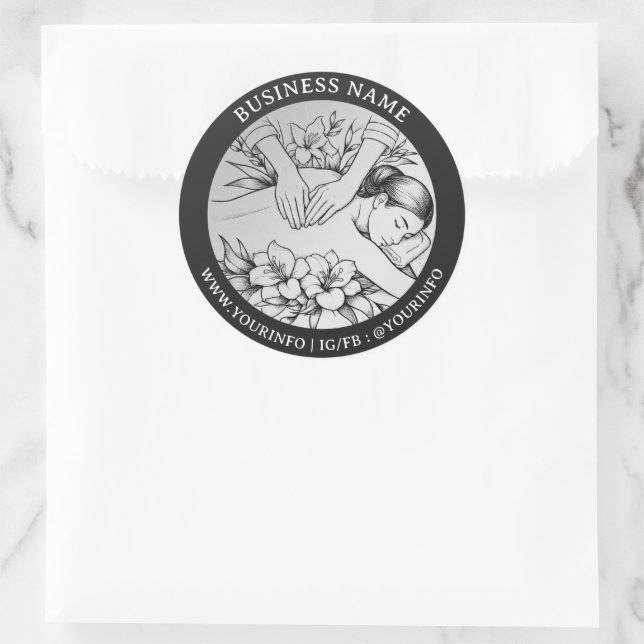 Pegatina Redonda Terapia Masajista Manos curativas Energía Spa Grac (Bolso)