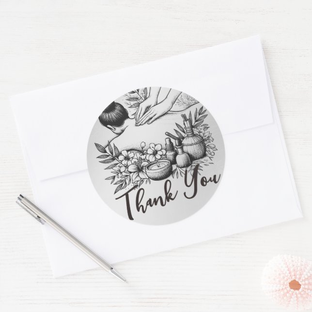 Pegatina Redonda Terapia Masajista Manos curativas Energía Spa Grac (Sobre)