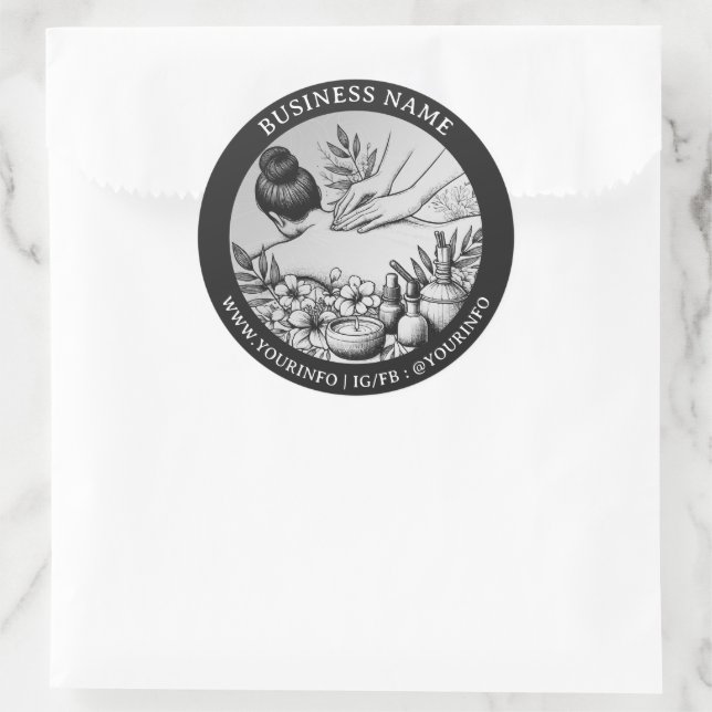 Pegatina Redonda Terapia Masajista Manos curativas Energía Spa Grac (Bolso)