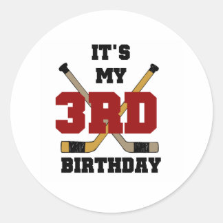 Pegatina Redonda Tercer cumpleaños de hockey