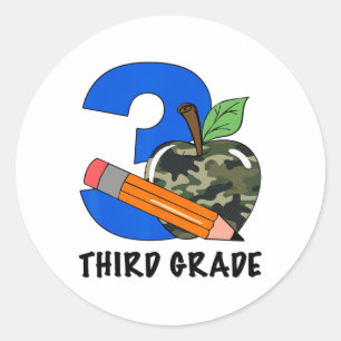 Pegatina Redonda Tercer Grado 3er Grado Camo Manzana Niños Niños
