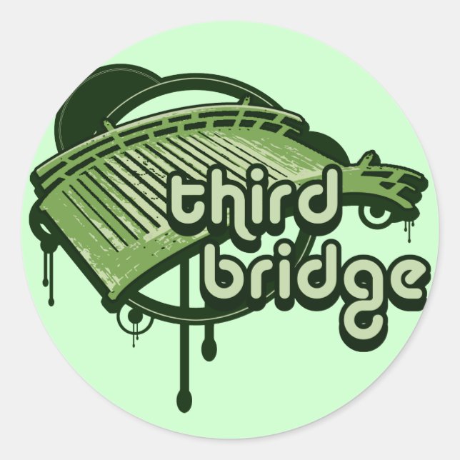 Pegatina Redonda tercer puente. verde y bosque. (Anverso)