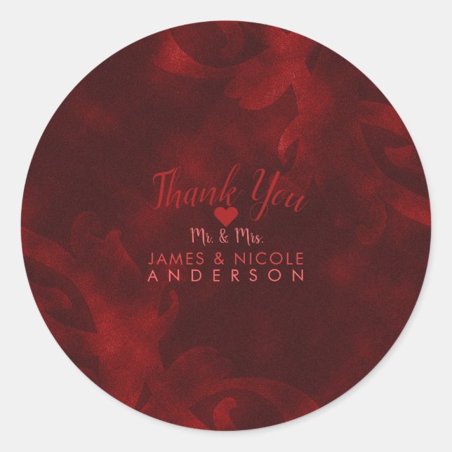 Pegatina Redonda Terciopelo Rojo Elegante Boda del Glamour del Glam (Anverso)