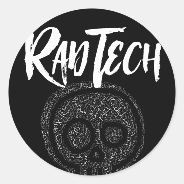 Pegatina Redonda Términos tecnológicos de radiología en Skull Rad T (Anverso)