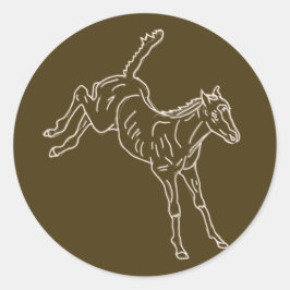 Pegatina Redonda Ternera de caballo de rana - línea transparente.
