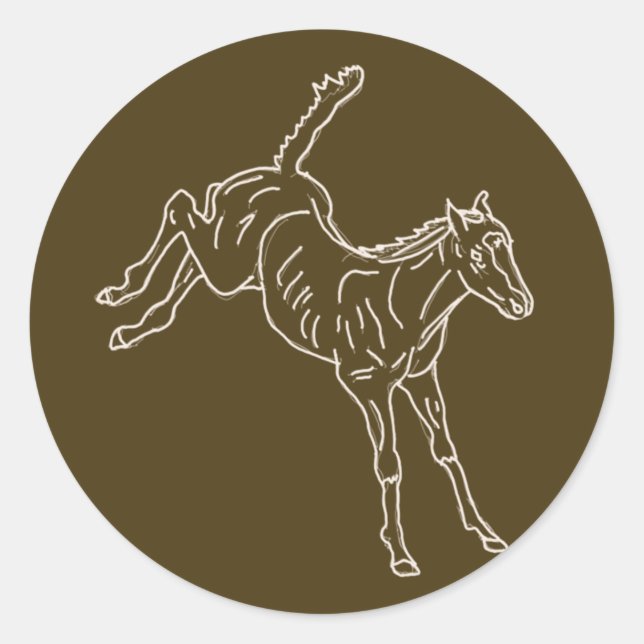 Pegatina Redonda Ternera de caballo de rana - línea transparente. (Anverso)