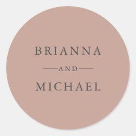 Pegatina Redonda Terra-Cotta Sencilla Boda Elegante Novia y Groom