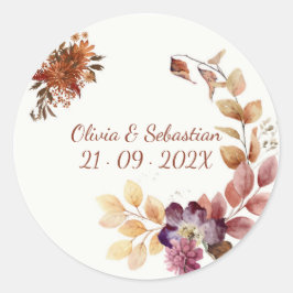 Pegatina Redonda Terracota Boho Floral Otoño Rústico Elegante