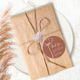 Pegatina Redonda Terracota Bold Simple Boda Floral Gracias