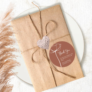 Pegatina Redonda Terracota Bold Simple Boda Floral Gracias