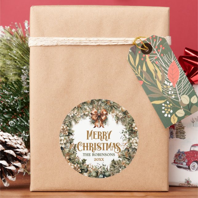 Pegatina Redonda Terracota de oro fino y verde sabio (Vacaciones)