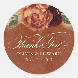 Pegatina Redonda Terracota Floral de Pampas de Hierro Gracias