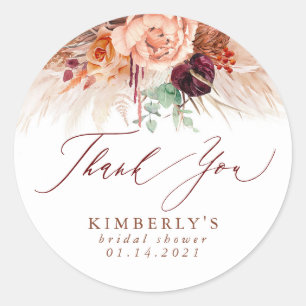 Pegatina Redonda Terracota Floral Pampas Grass Gracias