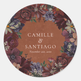 Pegatina Redonda Terracota Floral Rústica