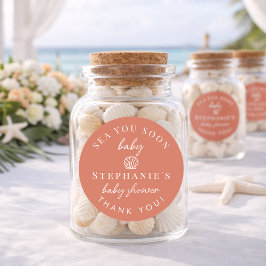 Pegatina Redonda Terracota Mar Te Veo Pronto Gracias Baby Shower