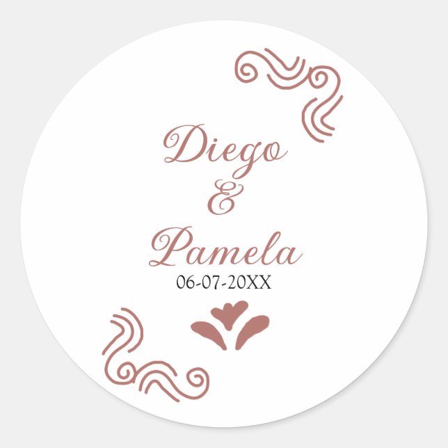 Pegatina Redonda Terracota pareja de bodas rústicos negros de Españ (Anverso)