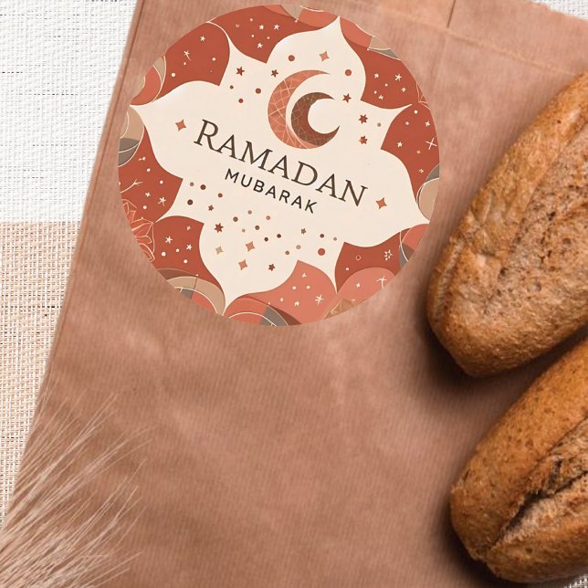 Pegatina Redonda Terracota Red Craft Ramadan Mubarak (Unique Ramadan Mubarak Sticker)