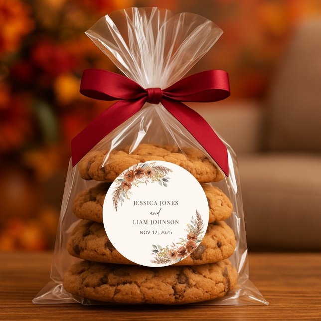 Pegatina Redonda Terracota Rustic Fall Favor de la Boda Floral (Terracotta Rustic Fall Floral Wedding Favors Classic Round Sticker)