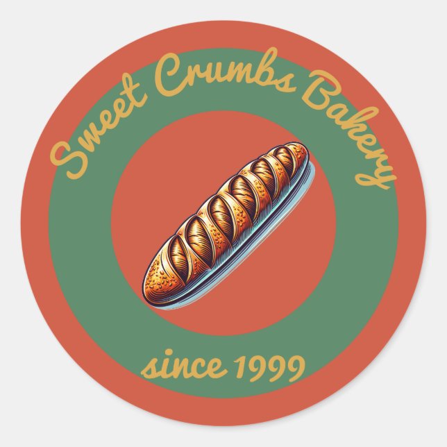 Pegatina Redonda Terracota rústica de panadería, verde, amarillo mo (Anverso)