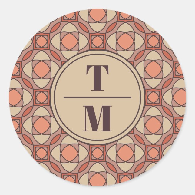 Pegatina Redonda Terracotta and Mauve Art Deco Wedding Favor (Anverso)