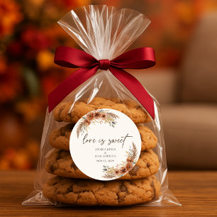 Pegatina Redonda Terracotta Boho Fall Boda Floral Amor dulce