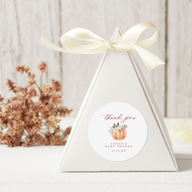 Pegatina Redonda Terracotta Calabaza Baby Shower Gracias (Subido por el creador)