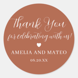 Pegatina Redonda Terracotta Calligraphy Boda Gracias Por Favor