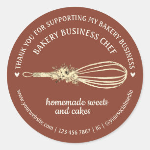 Pegatina Redonda Terracotta Catering Bakery Chef Whisk Flower