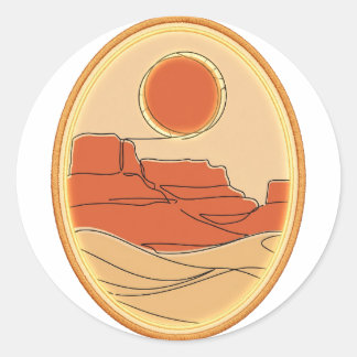 Pegatina Redonda Terracotta Desierto Sol — Arte de Línea Minimalist