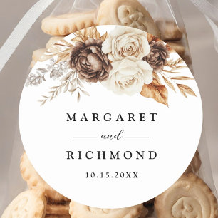 Pegatina Redonda Terracotta Dusty Brown Boda Floral