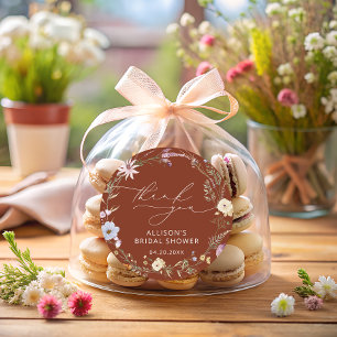 Pegatina Redonda Terracotta Elegante Flor de Campo Floral Ducha Nup