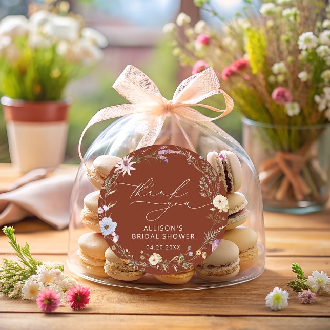 Pegatina Redonda Terracotta Elegante Floral de Flor Silvestre Despe (Subido por el creador)