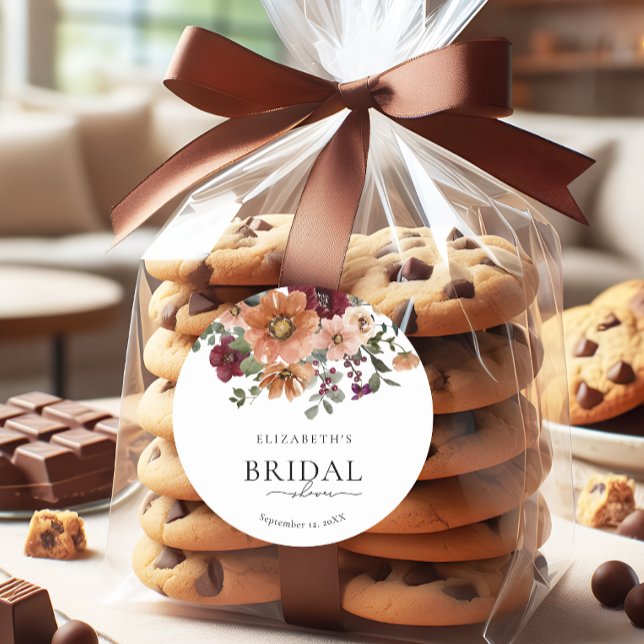 Pegatina Redonda Terracotta Fall Floral Bridal Shower (Subido por el creador)