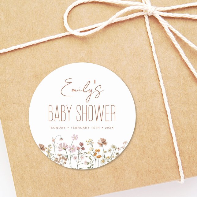 Pegatina Redonda Terracotta Flor Silvestre Boho Baby Shower En Bloo (Subido por el creador)