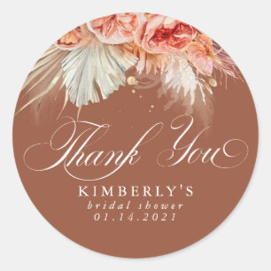 Pegatina Redonda Terracotta Floral de Pampas de Hierro Gracias