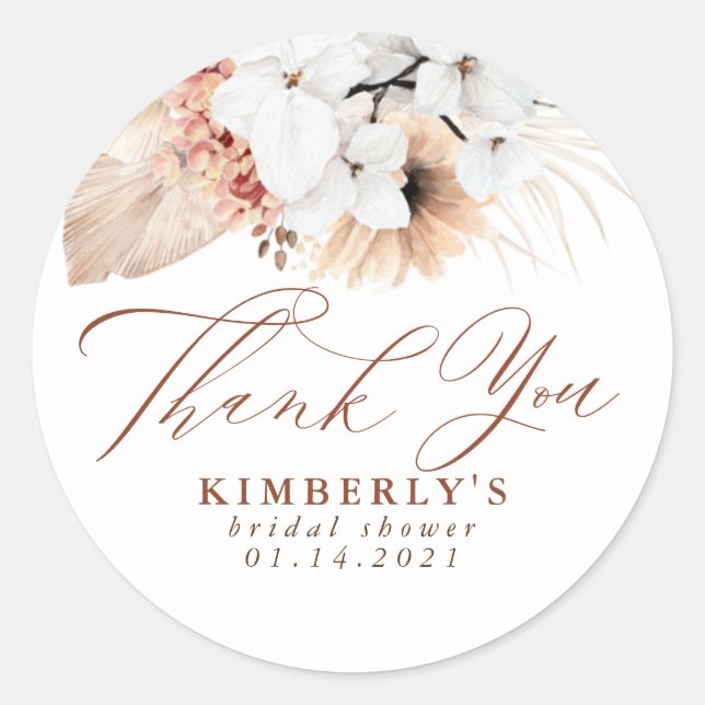 Pegatina Redonda Terracotta Floral Exótico Boho Gracias (Anverso)