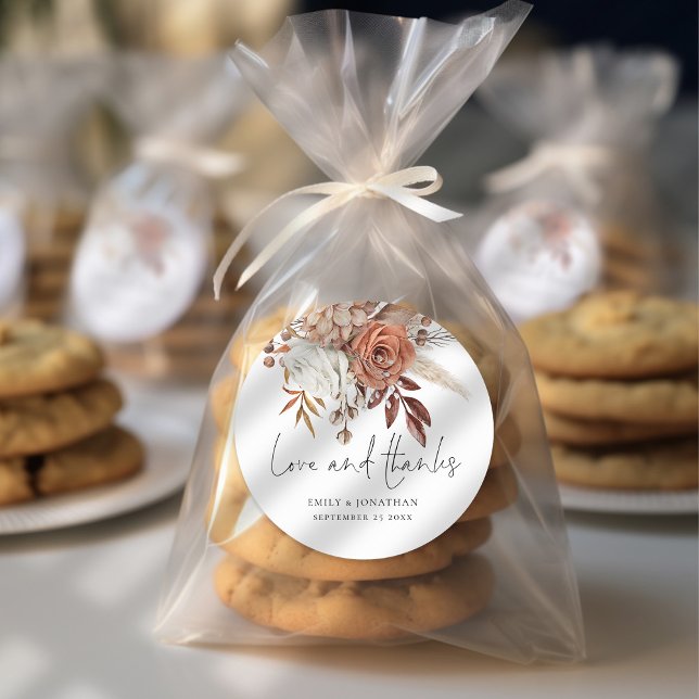 Pegatina Redonda Terracotta Florals Amor Gracias Boda (Stickers For your thank you favors. Part of the Terracotta Florals Autumn Fall Collection)