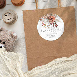 Pegatina Redonda Terracotta Florals Love Gracias Baby Shower